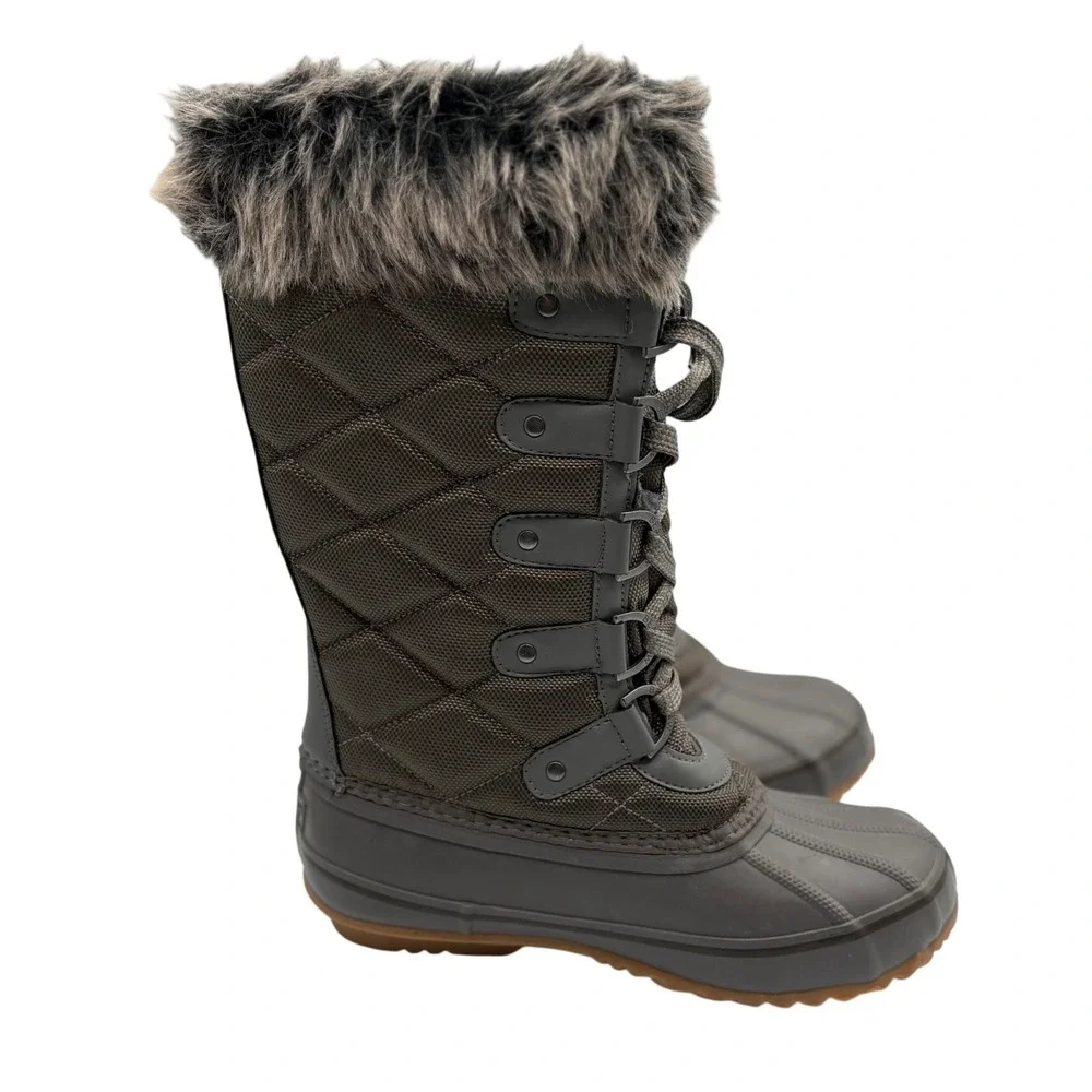 Bearpaw Waterproof HiberTech Winter Snow Boots Womens 7 Grey Faux Fur Quilted